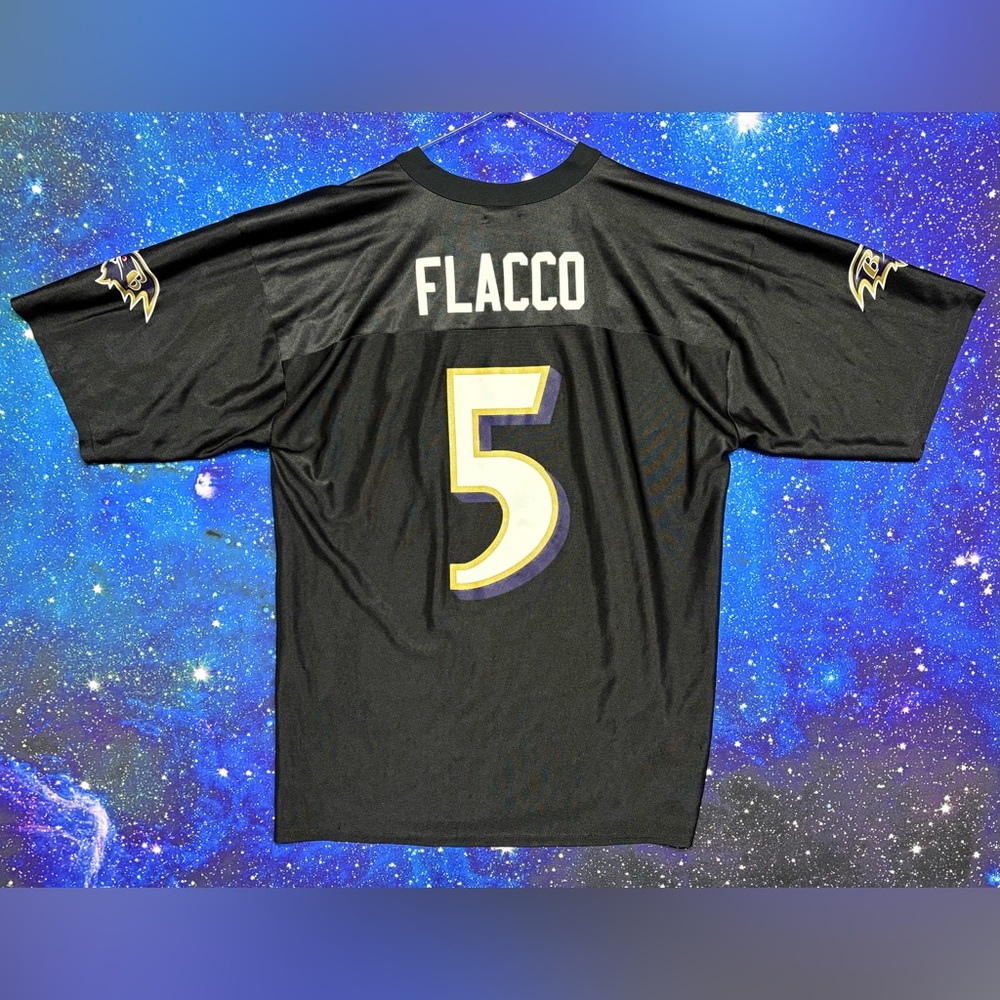 NFL Baltimore Ravens #5 Joe Flacco Black and Purple Men's Jersey Sz Large - Picture 3 of 5